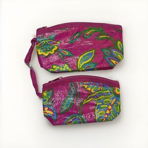 Pre Loved Cosmetic Bag Set Mixed Bag Design Pink & Green Paisley Design